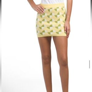 NWT- EMORY PARK Mini Knit Sweater Skirt Geometric Patterned Yellow & Green